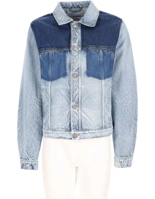Two-tone Denim Sports Jacket With Pointed Collar