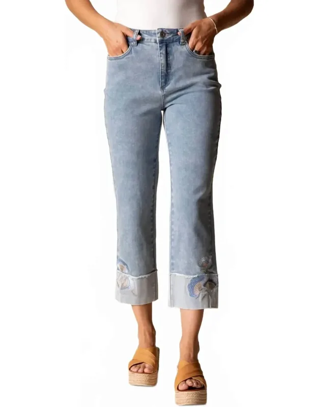 Embroidered Cuff Easy Jeans