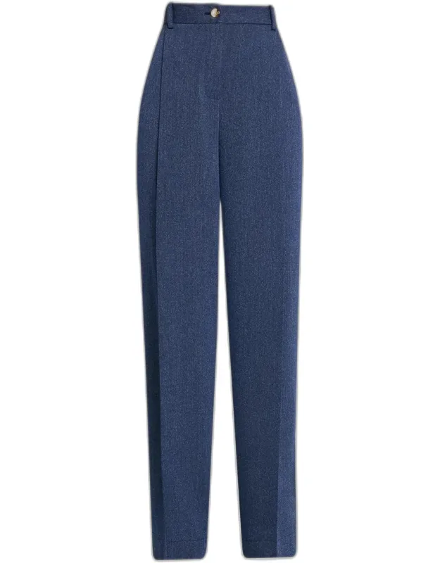 Wool Drill Tailored Wide-leg Trousers