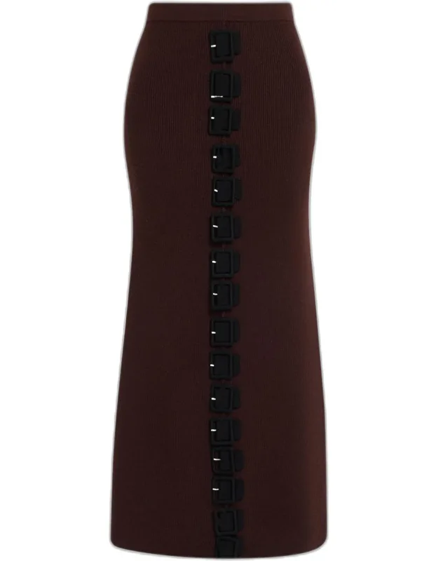 Buckled Wool Rib Midi Skirt