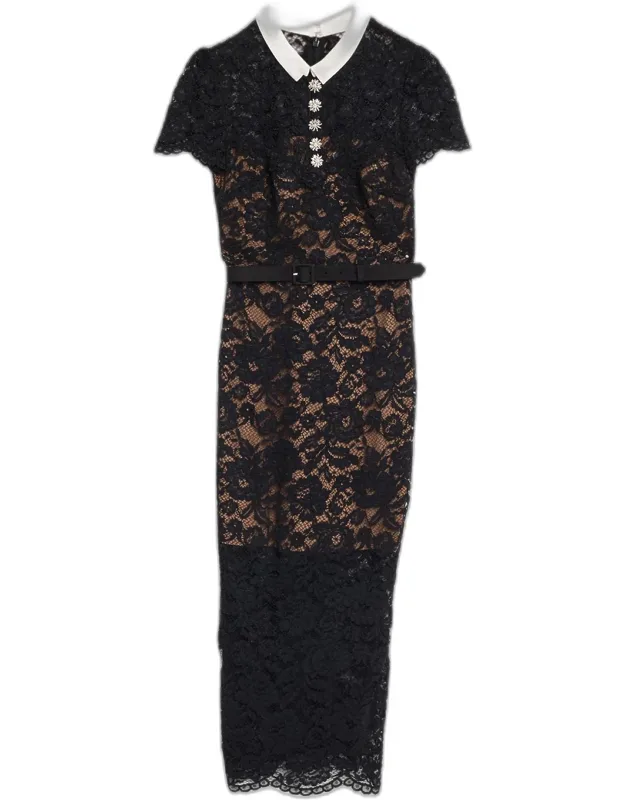 Lace Contrast Collar Midi Dress