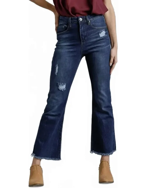 High Rise 5 Pocket Distressed Flare Jeans