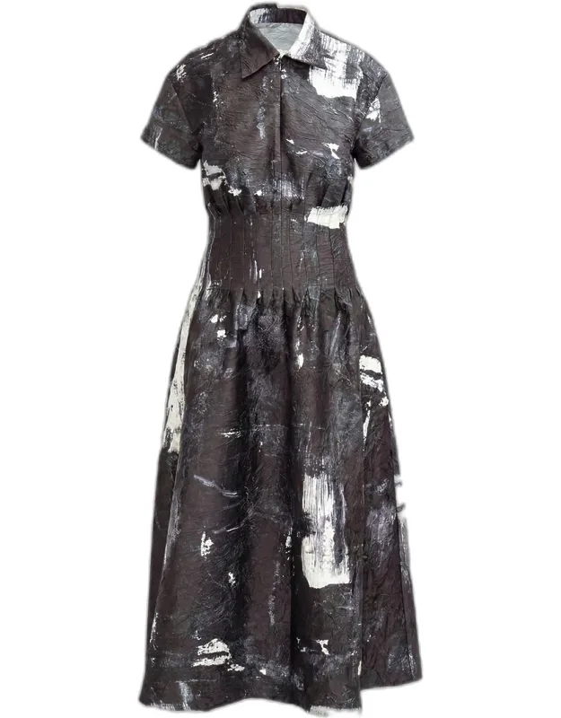 Sculpt Pleated Abstract-print Maxi Dress