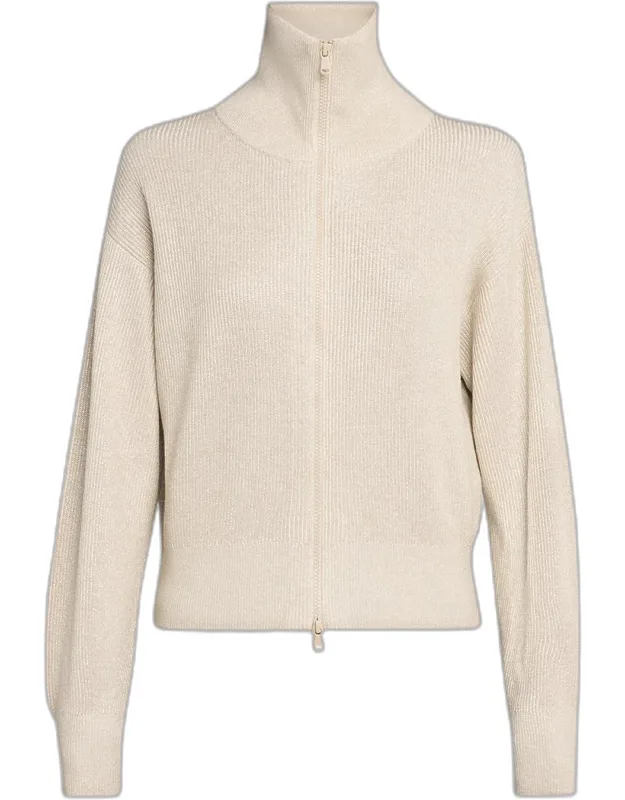 Sparkle Rib Knit Zip Cardigan