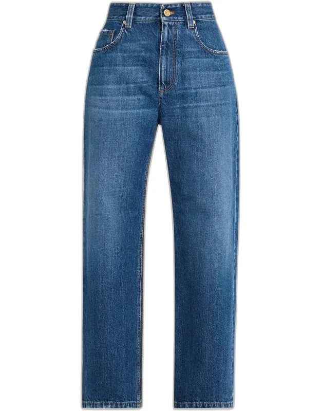 Mid-rise Monili Trim Wide-leg Jeans