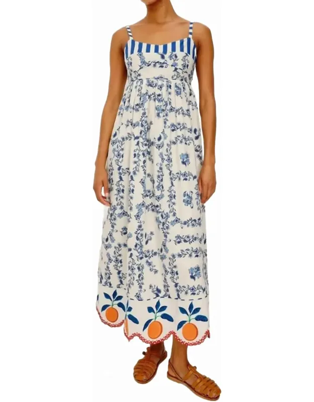 Lexie Maxi Dress In Floral With Scalloped Hem And Adjustable Straps