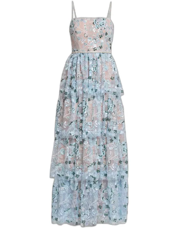 Sequin Embellished Tiered Midi Dress