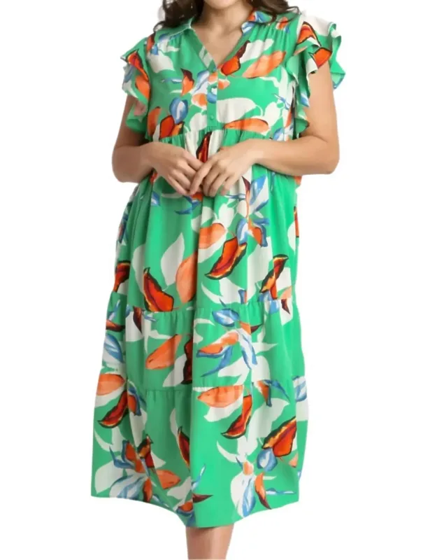 Floral Print Collared Midi Dress