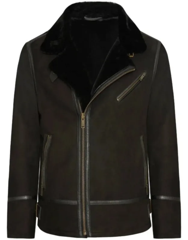 Structured Shearling Jacket With Asymmetrical Zipper