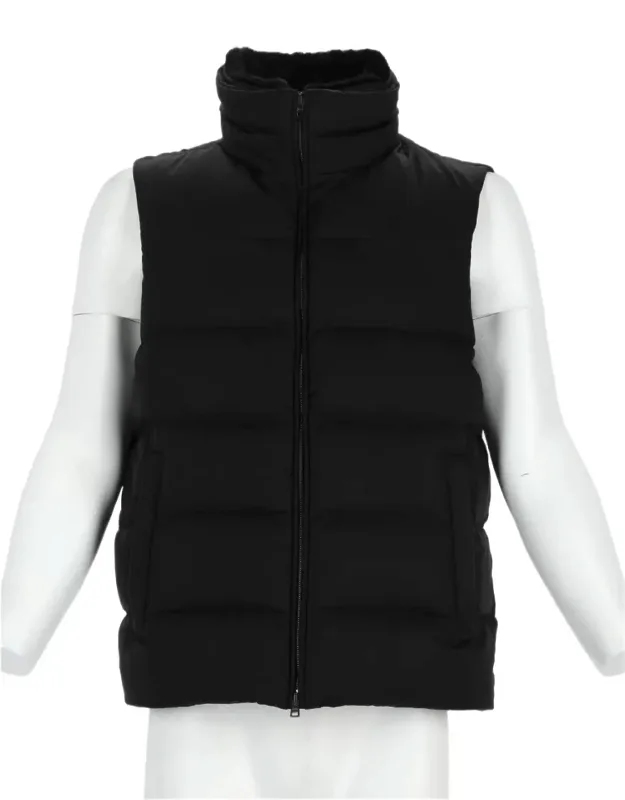 Padded Gilet With Horizontal Quilted Sections And Stand Collar