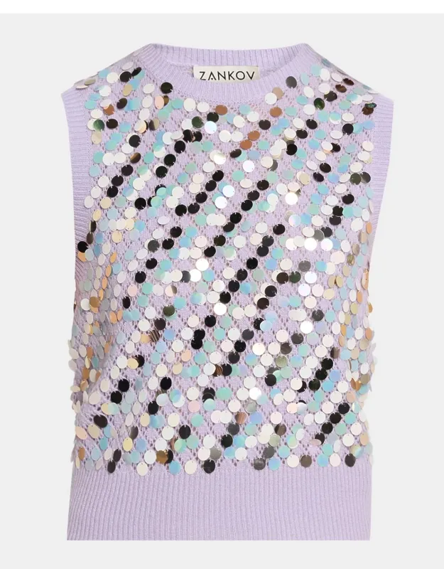 Sequined Wool-cashmere Pointelle Sleeveless Sweater