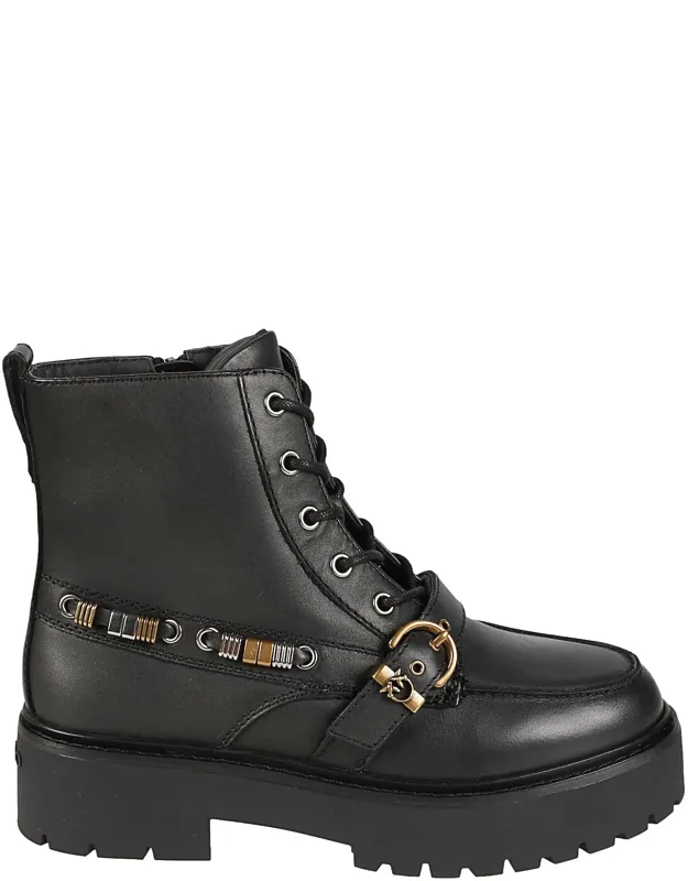 Chunky-sole Lace-up Leather Ankle Boots