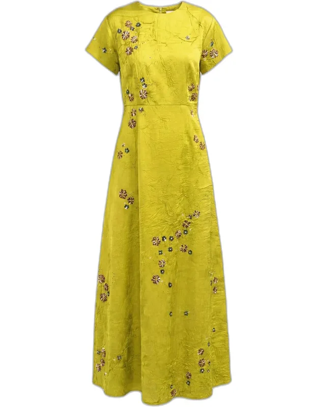 Flora Crinkled Sequin Applique Maxi Dress