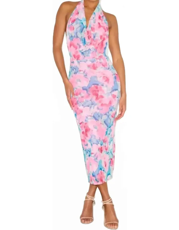 Venus And Floral Mesh Backless Midi Dress
