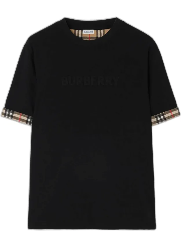Check-cuff Cotton Crewneck T-shirt