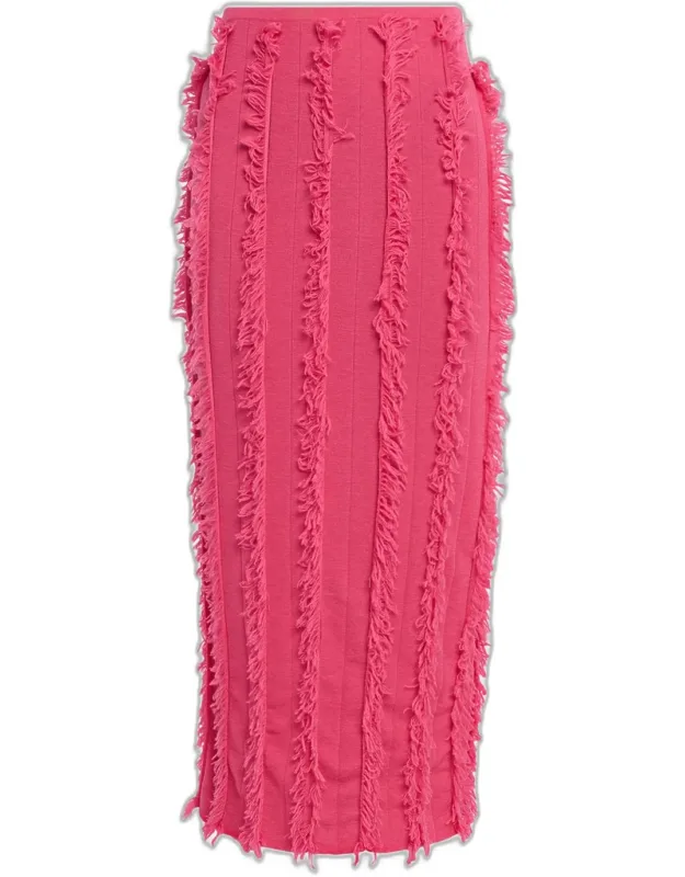 Evangeline Fringed Wool Midi Skirt