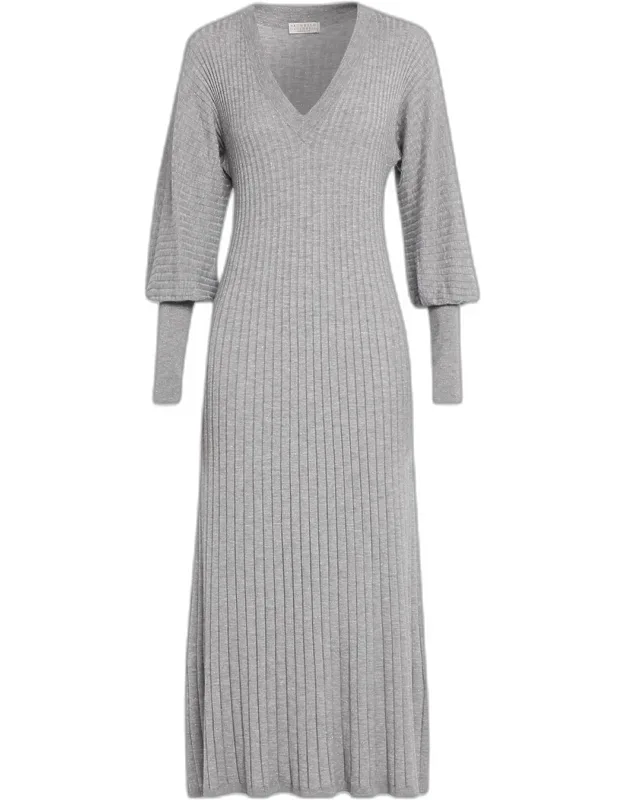 Sparkle Cashmere Rib Long-sleeve Midi Dress