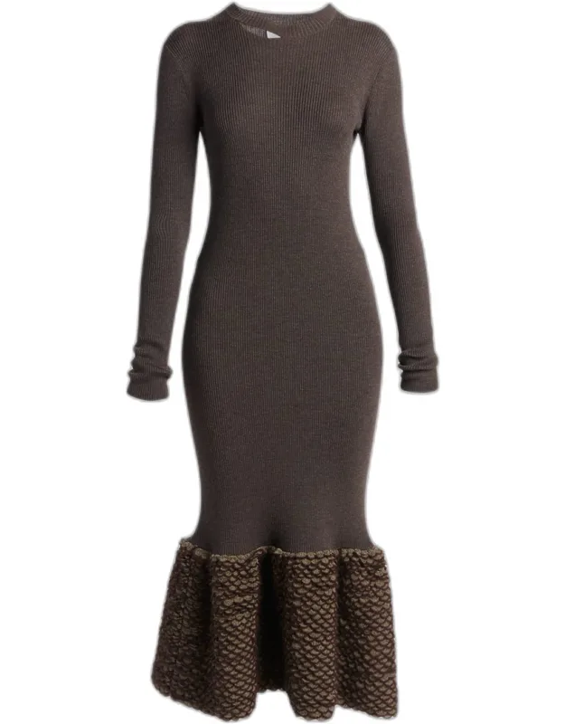 Rib-knit Wool Midi Dress