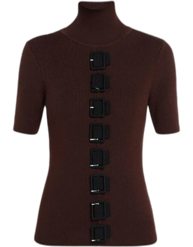 Short-sleeve Buckled Turtleneck Sweater
