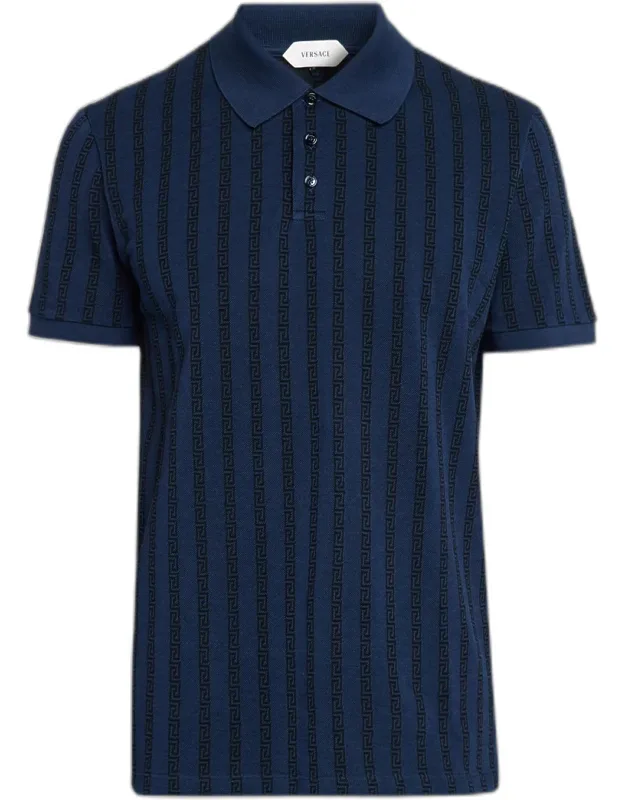 Cotton Greca-stripe Polo Shirt