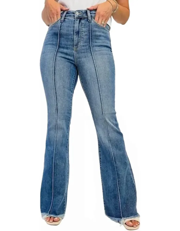 High Waist Pintuck Flare Jeans