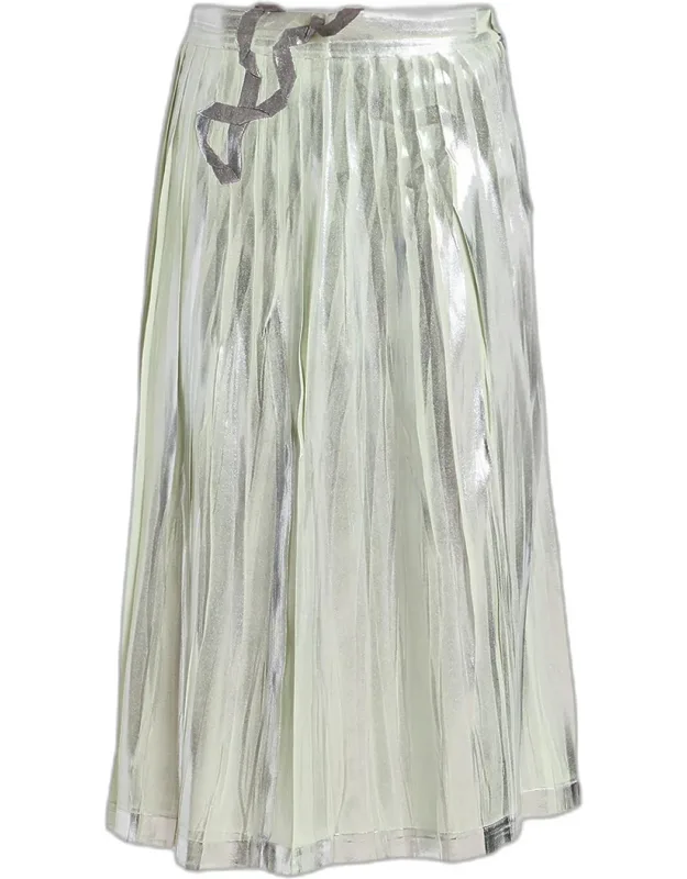 Pleated Metallic Silk Midi Skirt