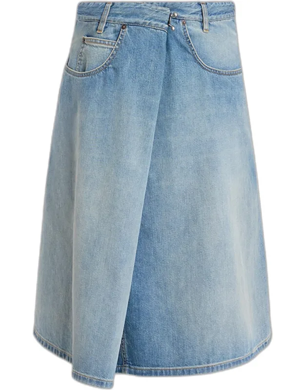 Wrap Denim Midi Skirt