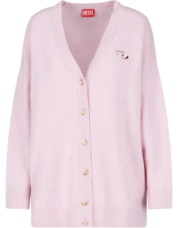 Button-front Cardigan With Cut-out Logo Detail