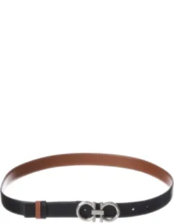 Ferragamo Gancini Reversible Leather Belt - Silver-tone Plaque Buckle, Made In Italy