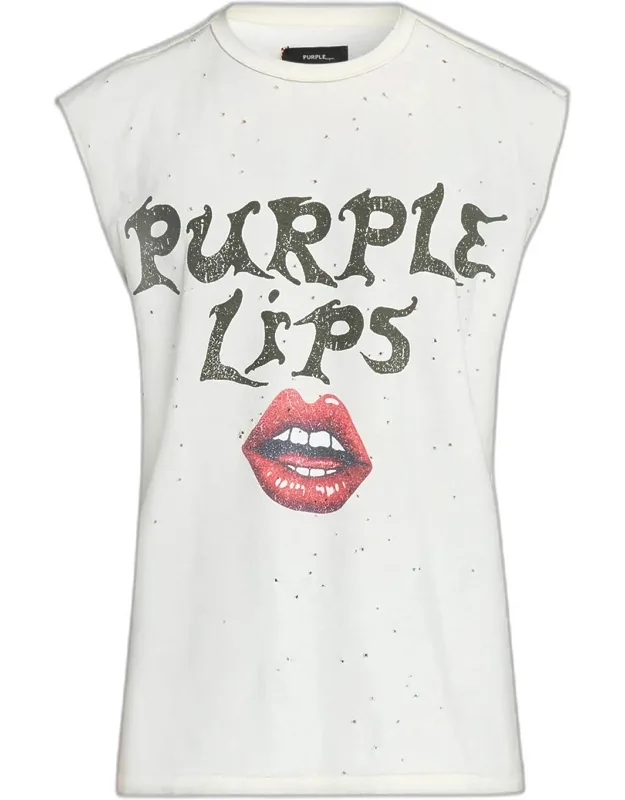 Textured Jersey Lips Graphic Sleeveless T-shirt