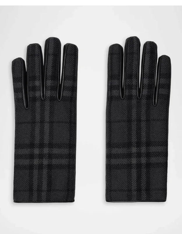 Check Wool And Leather Gloves