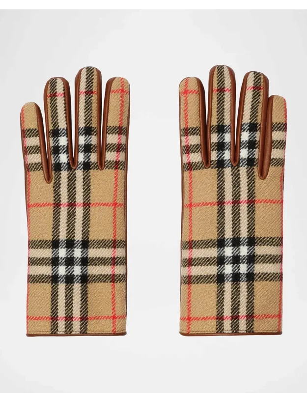Check Wool And Leather Gloves