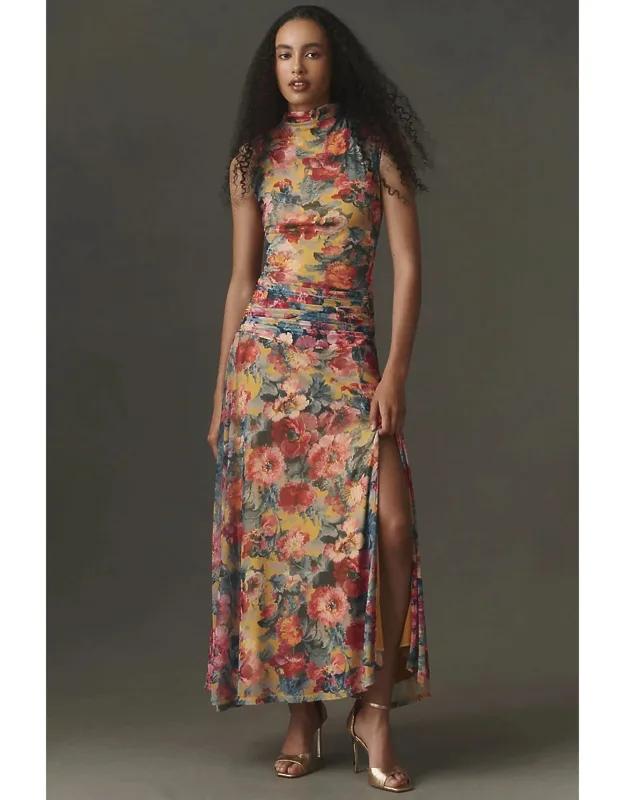 Mock-neck Mesh Maxi Dress