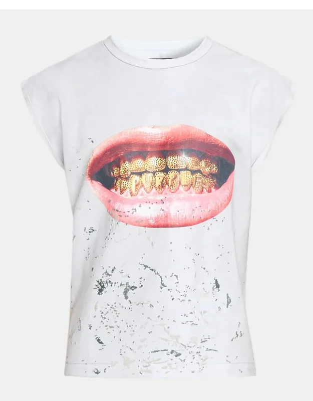 Textured Jersey Graphic Sleeveless T-shirt