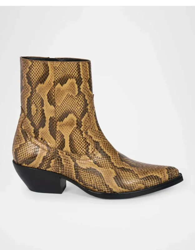 Snakeskin-embossed Leather Ankle Boots