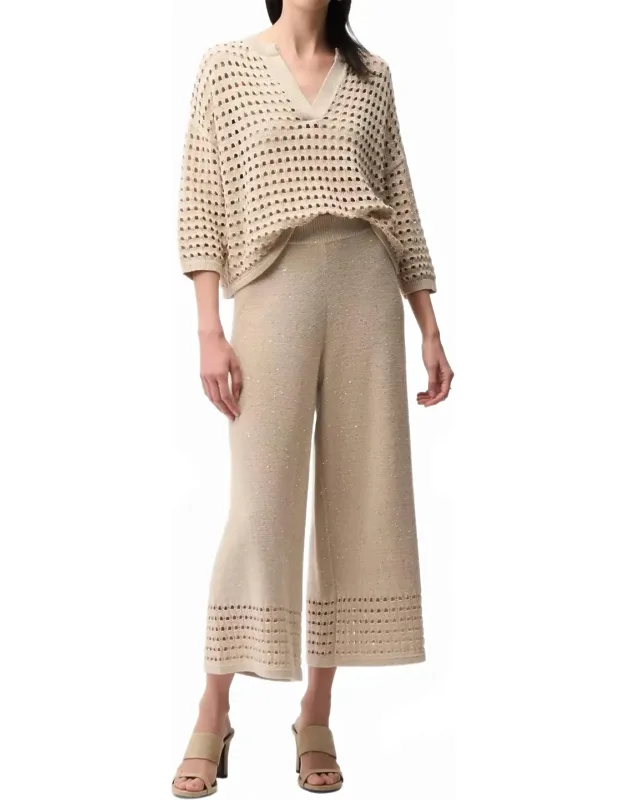 Sequined Open-knit Culotte Pants