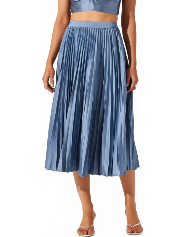 Pleated Satin Midi Skirt