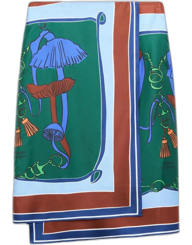Cosmic Funghi Silk Twill Midi Skirt