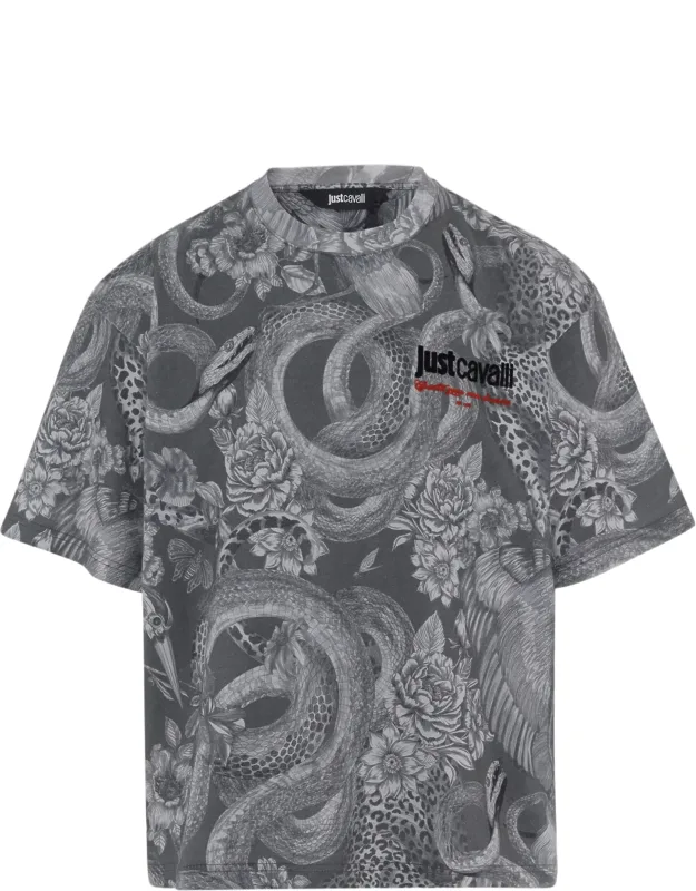 Cotton T-shirt With Intricate All-over Print And Logo Detail