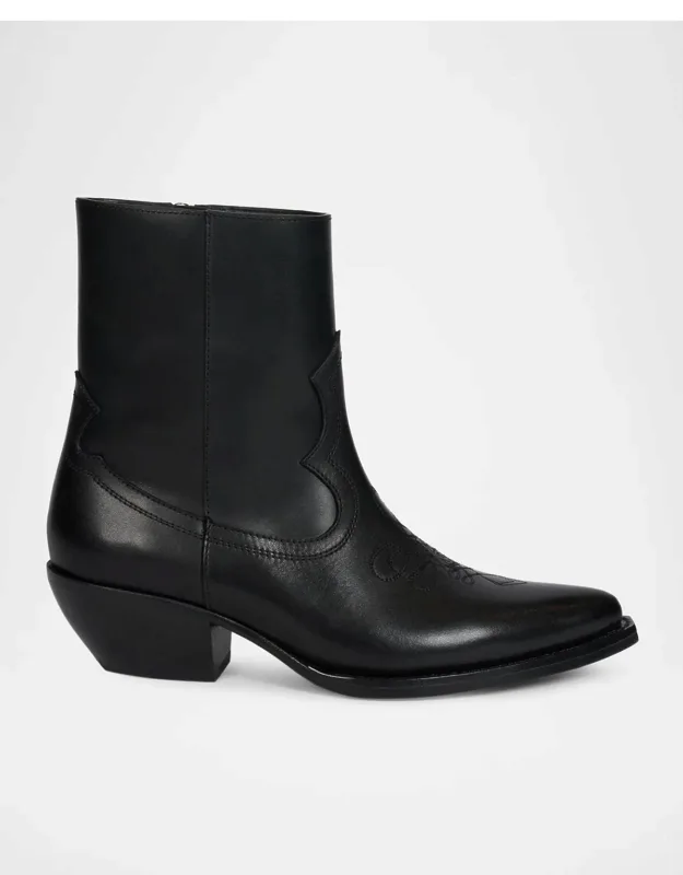 Western-style Leather Ankle Boots
