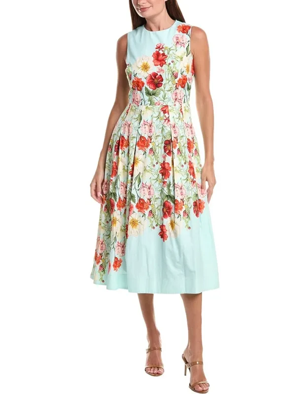 Print Box Pleat Fit And Flare Midi Dress