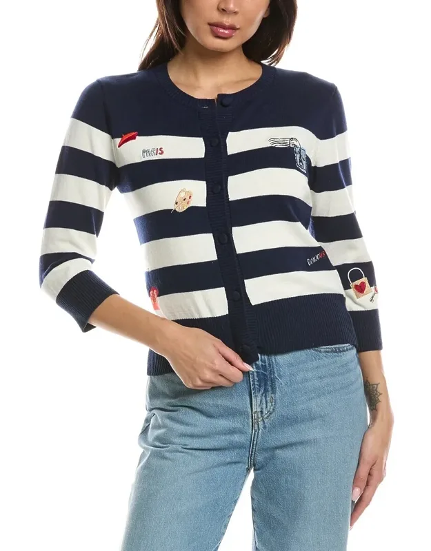 French Embroidery Stripe Cardigan