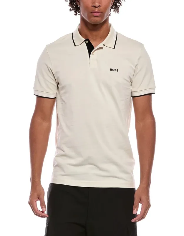 Boss Paul Polo Shirt With Spread Collar And Ribbed Trim