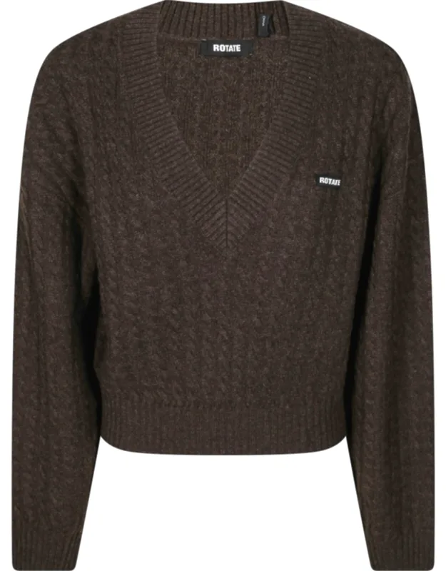 Cable V Neck Cropped Sweater