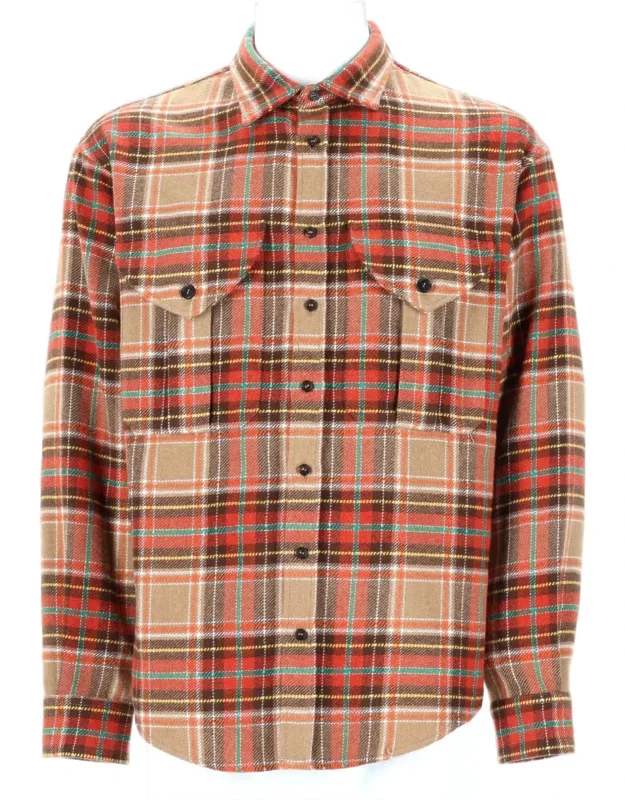 Plaid Military Button-up Wool-blend Shirt