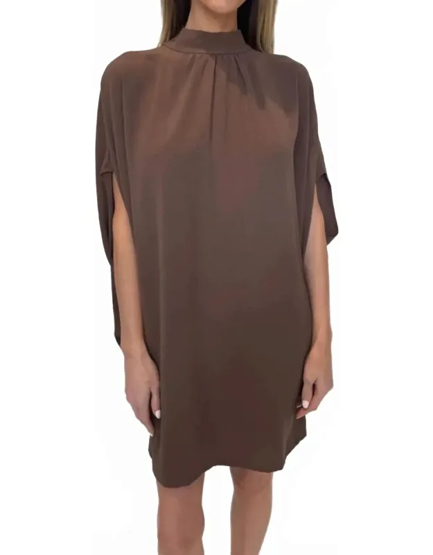 Mock Neck Caftan Shift Mini Dress