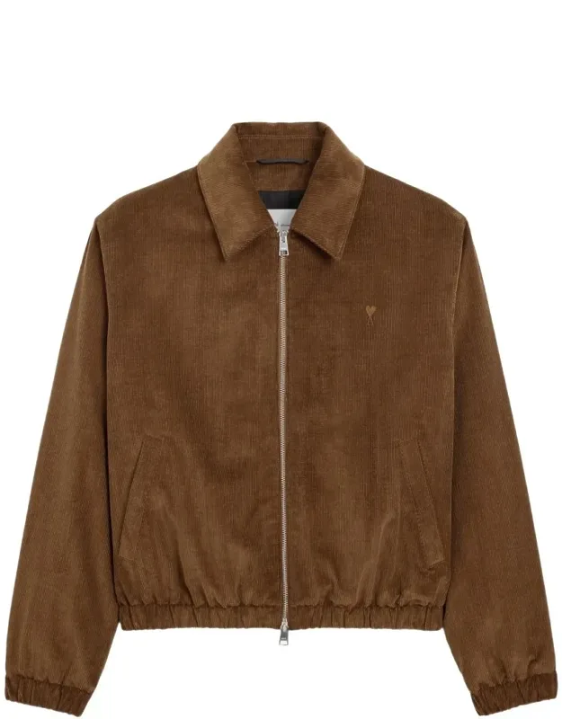 Cropped Boxy Corduroy Jacket With Embroidered Logo