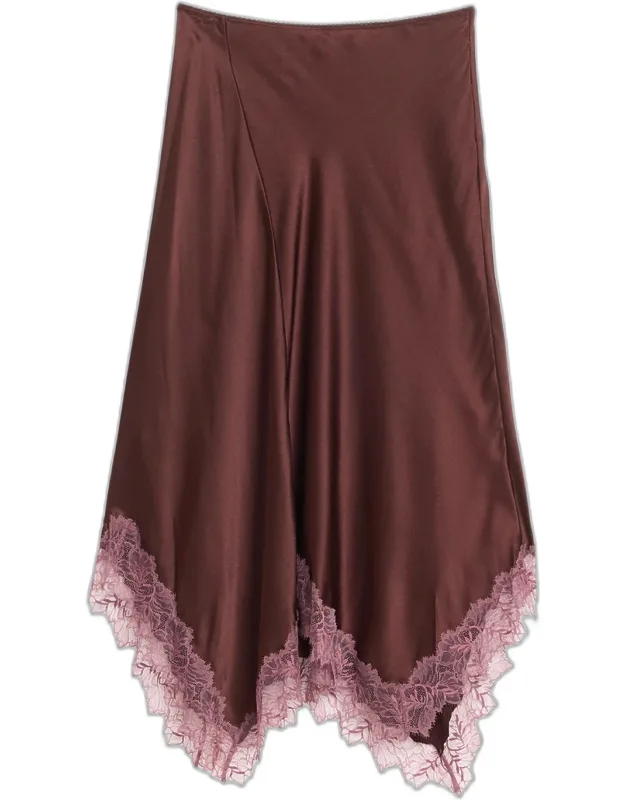 Asymmetric Lace-trim Midi Skirt
