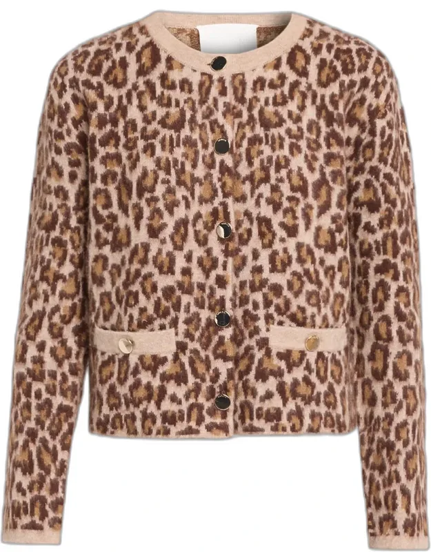 Leopard Shrunken Cashmere Cardigan