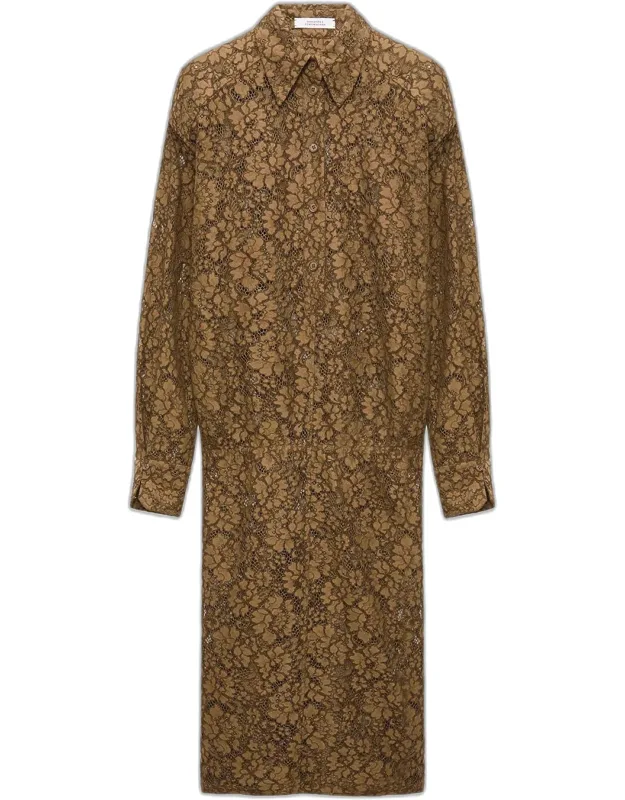 Lace Blouson Midi Shirtdress